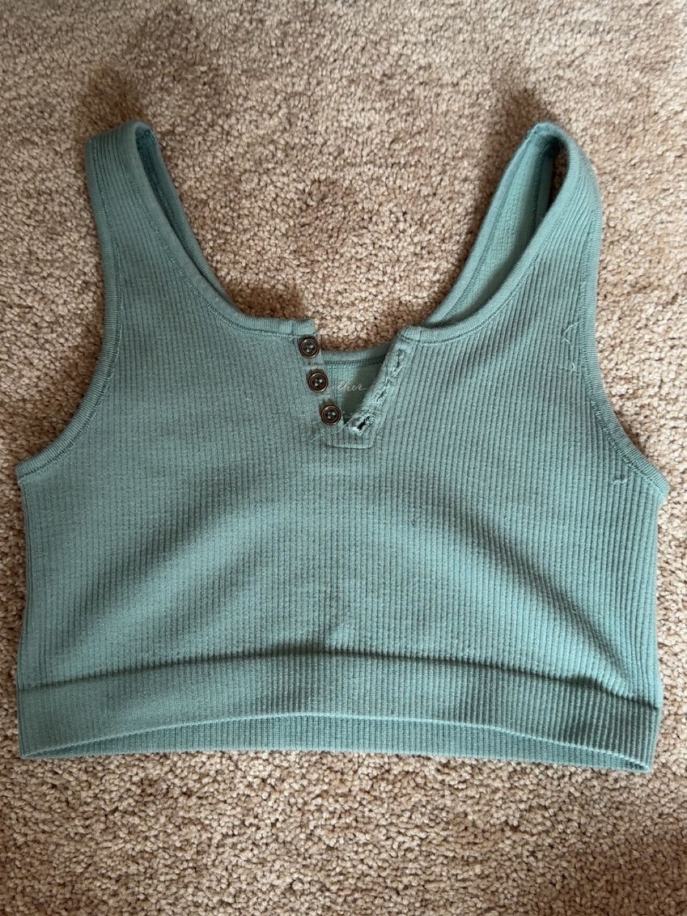 Ron Jon Sage Green Ribbed V-Neck Crop Tank